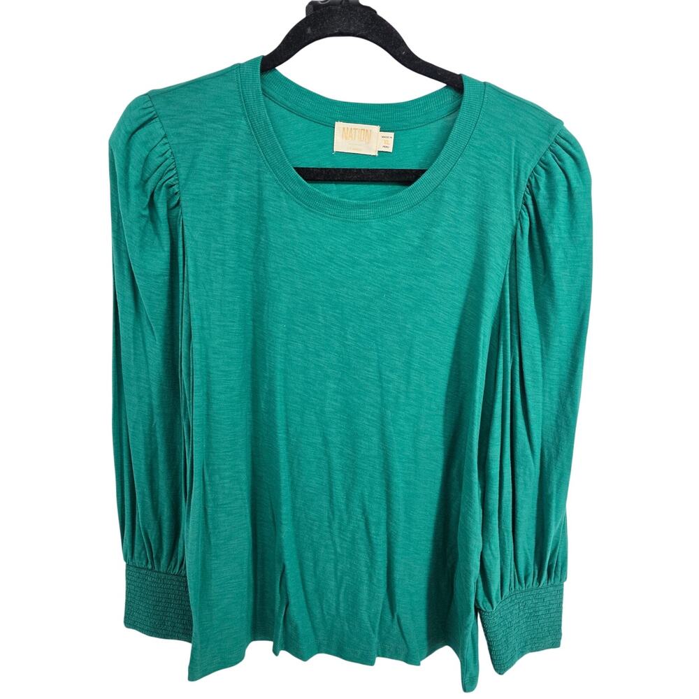 Nation Loren Smocked Peasant Top Emerald Green Size XL